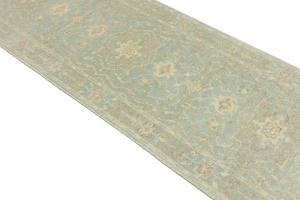 Muted Aqua Blue Floral Transitional 3X12 Oriental Runner Rug