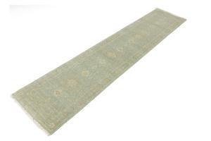 Muted Aqua Blue Floral Transitional 3X12 Oriental Runner Rug