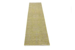 Muted Golden Yellow Floral 3X10 Transitional Oriental Runner Rug