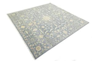 Muted Gray Floral 10x10 Transitional Oriental Square Rug