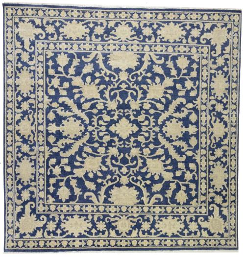 Muted Blue Floral 10x10 Transitional Oriental Square Rug