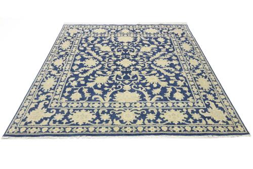 Muted Blue Floral 10x10 Transitional Oriental Square Rug