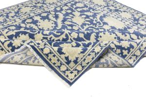 Muted Blue Floral 10x10 Transitional Oriental Square Rug