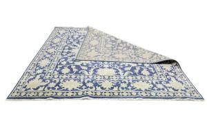 Muted Blue Floral 10x10 Transitional Oriental Square Rug