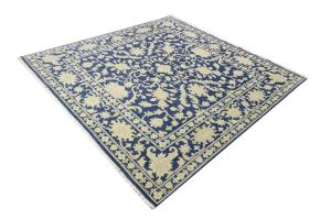 Muted Blue Floral 10x10 Transitional Oriental Square Rug