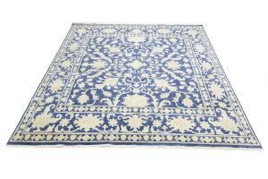 Muted Blue Floral 10x10 Transitional Oriental Square Rug