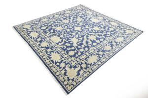 Muted Blue Floral 10x10 Transitional Oriental Square Rug