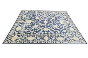 Muted Blue Floral 10x10 Transitional Oriental Square Rug