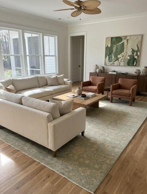 Muted Aqua Green Floral 10x14 Transitional Oriental Rug