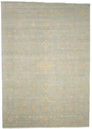 Muted Aqua Blue Floral Transitional 10x14 Oriental Area Rug