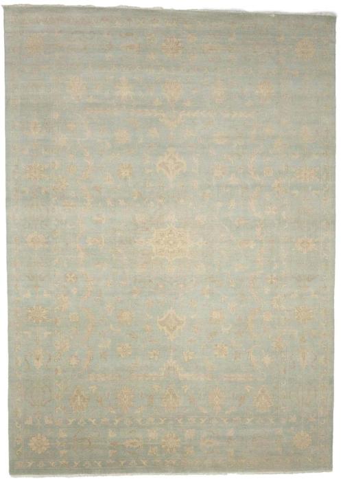 Muted Aqua Blue Floral Transitional 10x14 Oriental Area Rug