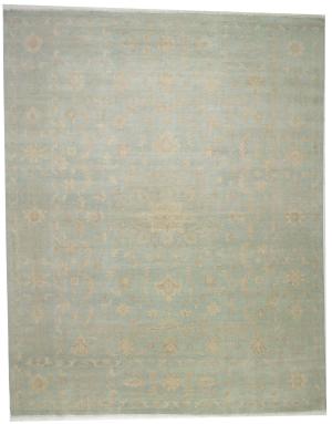 Muted Aqua Blue Floral Transitional 10x14 Oriental Area Rug