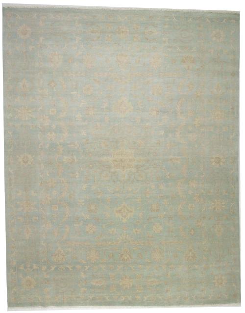 Muted Aqua Blue Floral Transitional 10x14 Oriental Area Rug