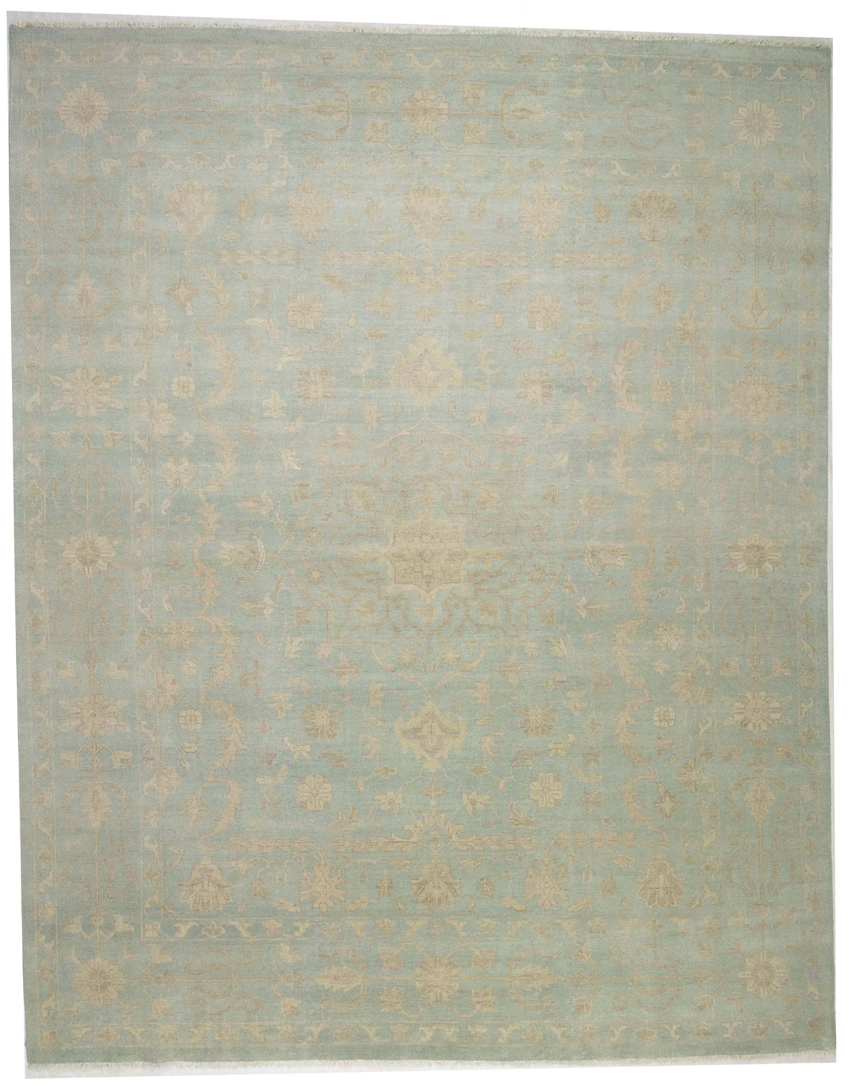 Muted Aqua Blue Floral Transitional 10x14 Oriental Area Rug