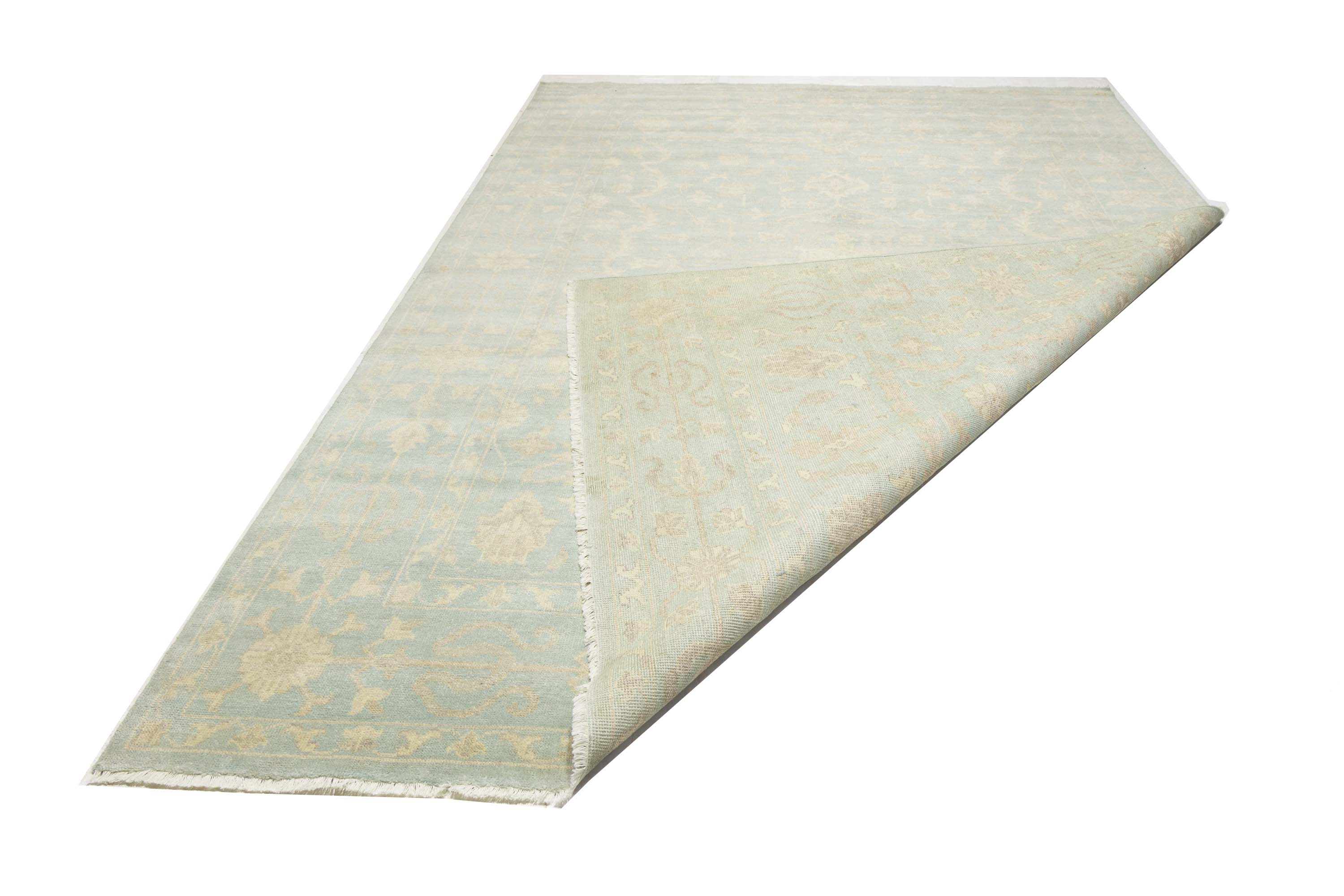 Muted Aqua Blue Floral Transitional 10x14 Oriental Area Rug