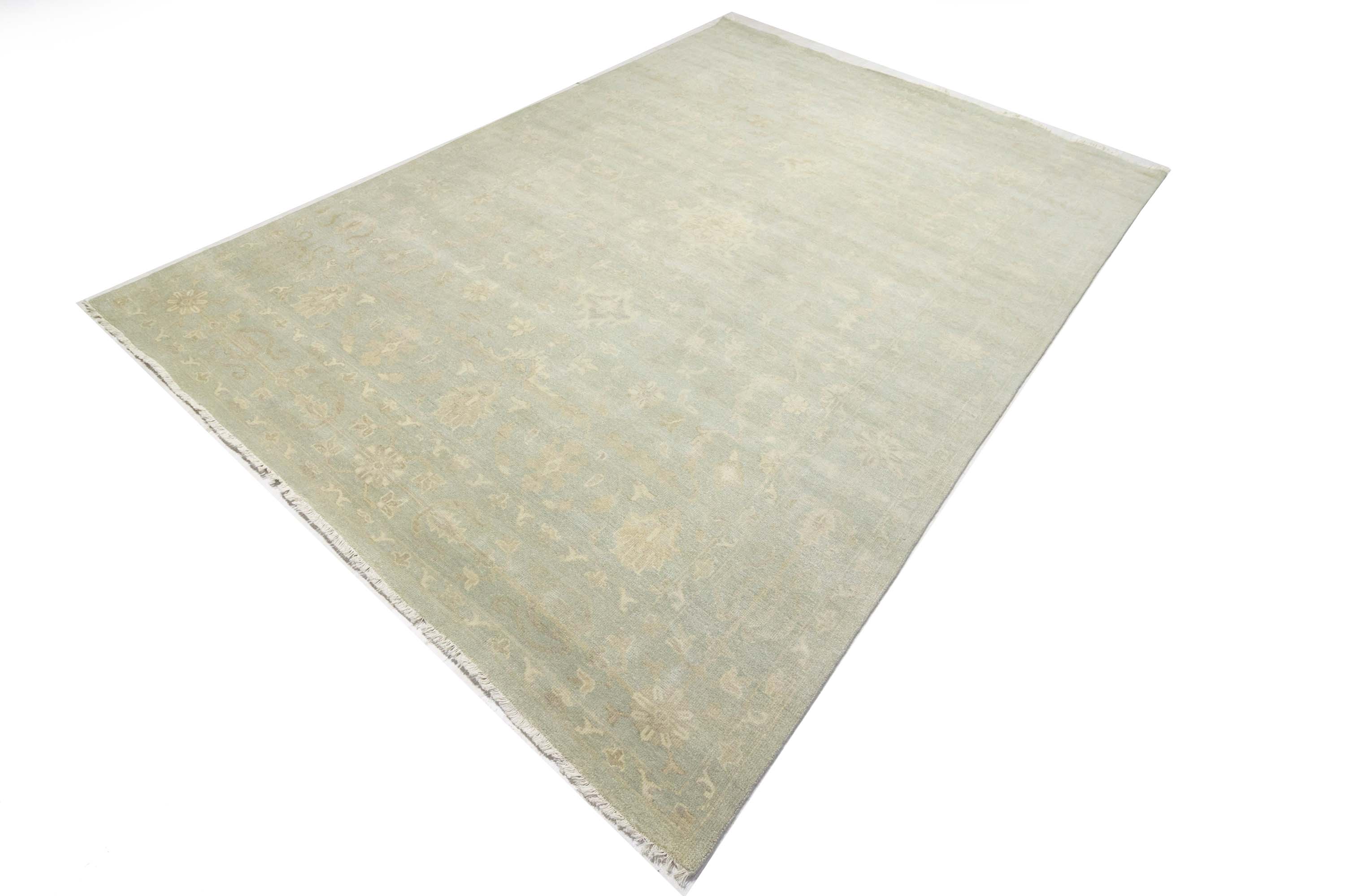 Muted Aqua Blue Floral Transitional 10x14 Oriental Area Rug