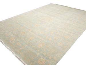 Muted Aqua Blue Floral Transitional 10x14 Oriental Area Rug