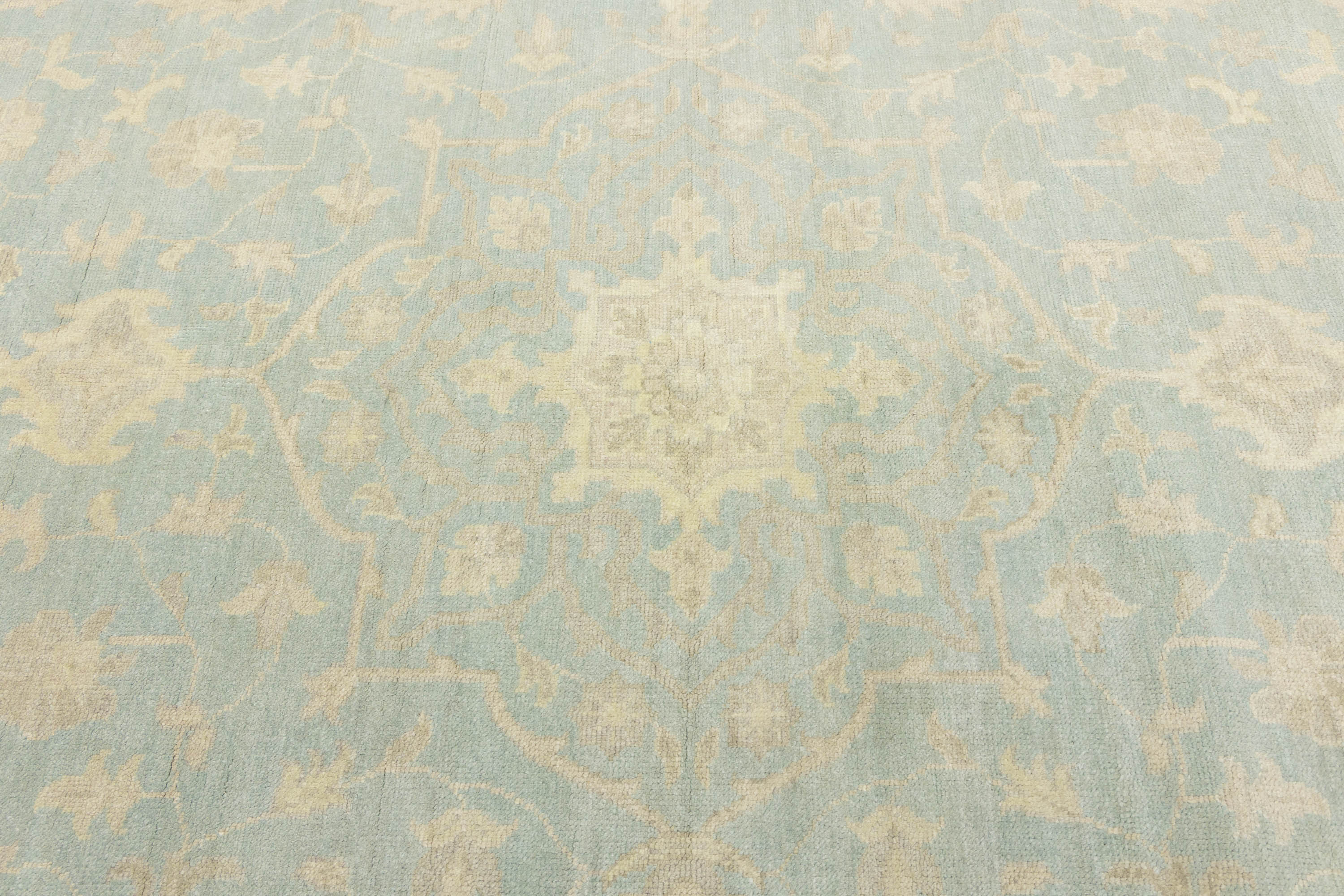 Muted Aqua Blue Floral Transitional 10x14 Oriental Area Rug