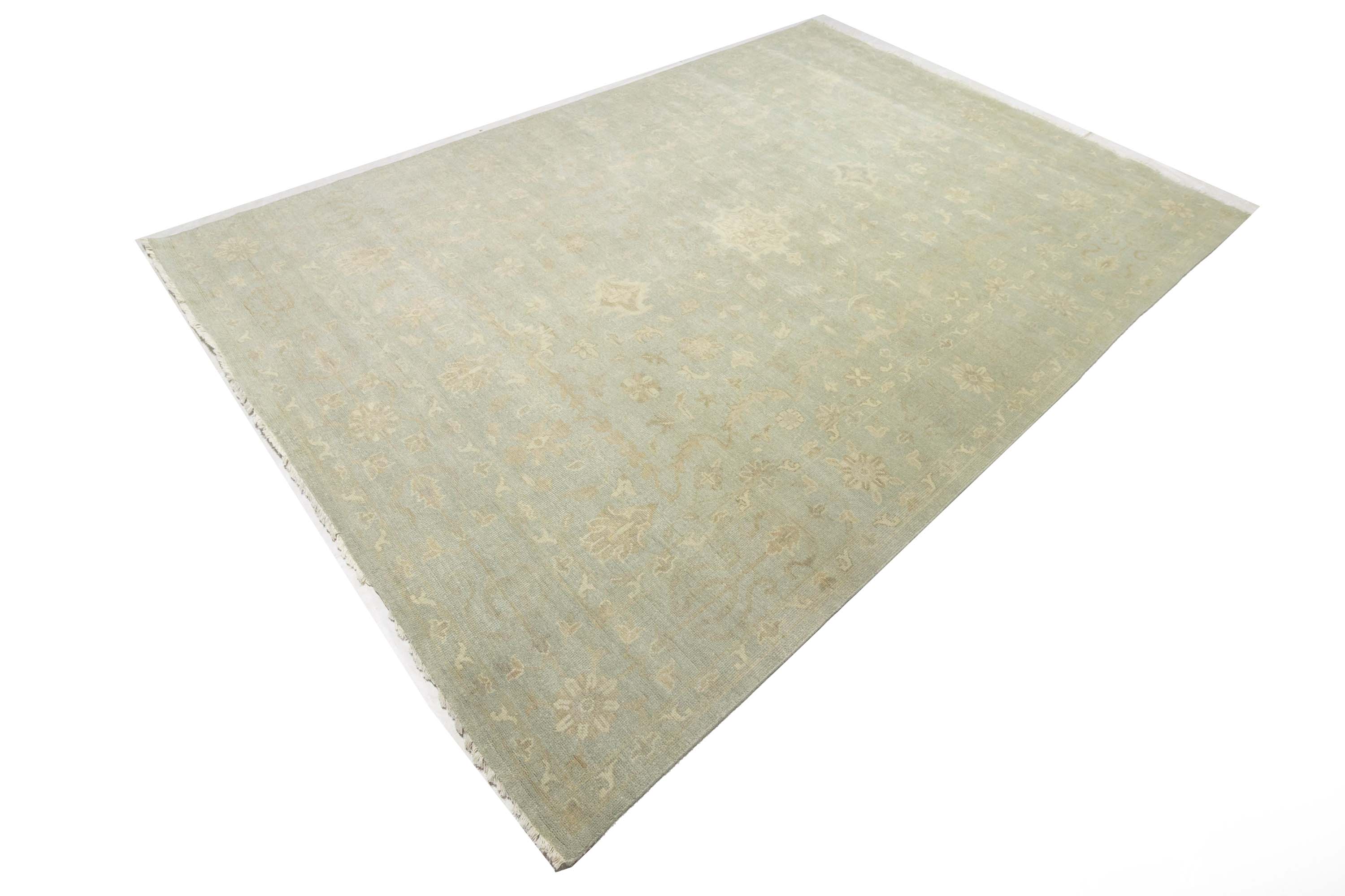 Muted Aqua Blue Floral Transitional 10x14 Oriental Area Rug