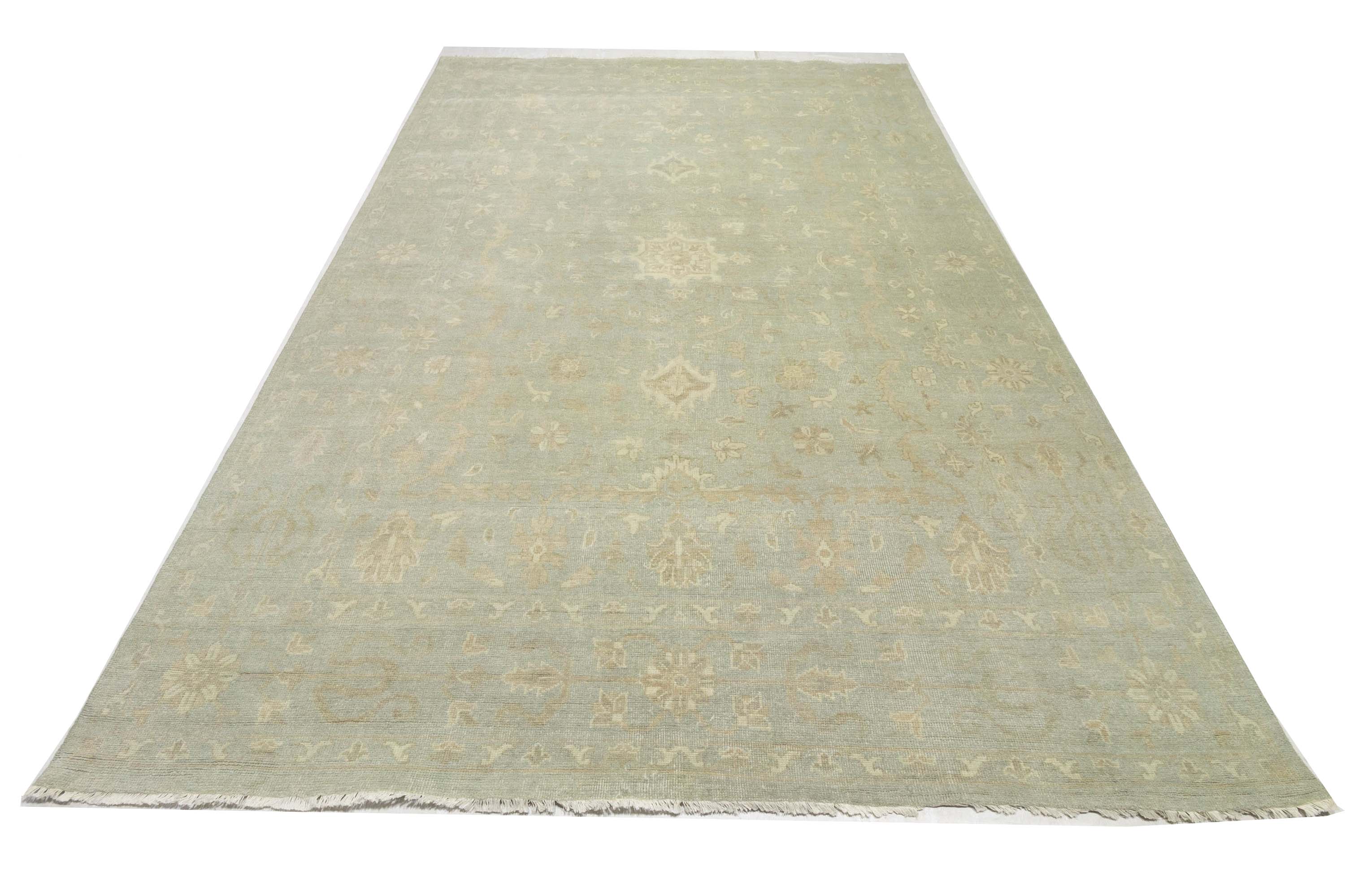 Muted Aqua Blue Floral Transitional 10x14 Oriental Area Rug
