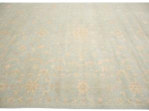 Muted Aqua Blue Floral Transitional 10x14 Oriental Area Rug
