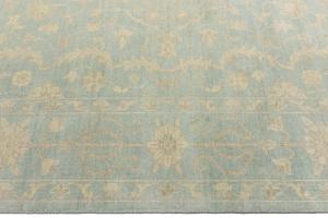 Muted Aqua Blue Floral Transitional 10x14 Oriental Area Rug