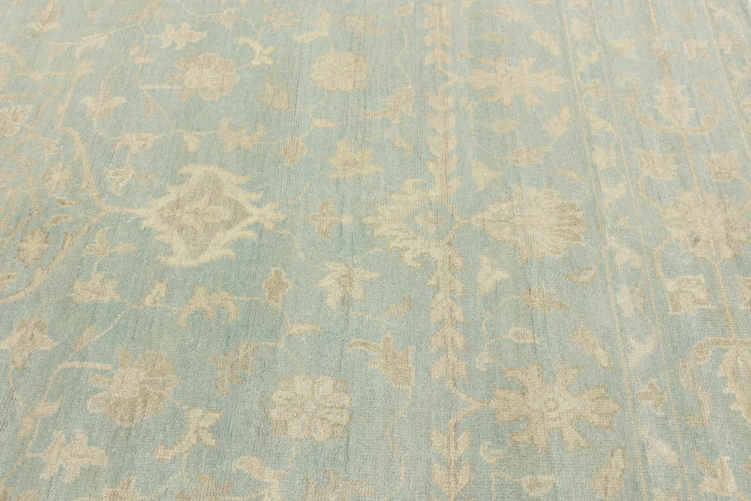 Muted Aqua Blue Floral Transitional 10x14 Oriental Area Rug