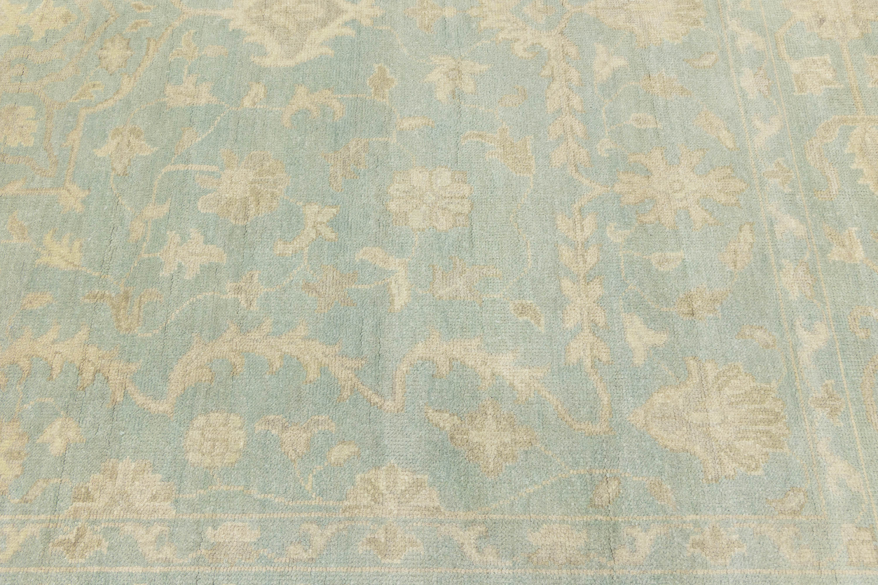 Muted Aqua Blue Floral Transitional 10x14 Oriental Area Rug