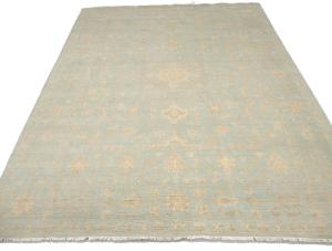 Muted Aqua Blue Floral Transitional 10x14 Oriental Area Rug
