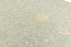 Muted Aqua Blue Floral Transitional 10x14 Oriental Area Rug