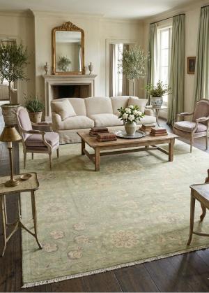 Muted Light Green Floral 12x15 Transitional Oriental Rug