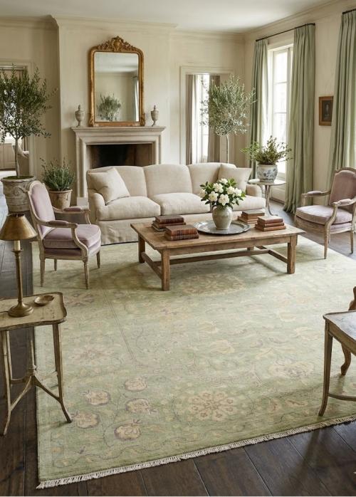 Muted Light Green Floral 12x15 Transitional Oriental Rug