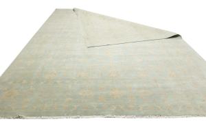Muted Aqua Blue Floral Transitional 12x15 Oriental Rug