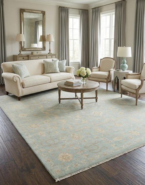 Muted Aqua Blue Floral Transitional 12x15 Oriental Rug