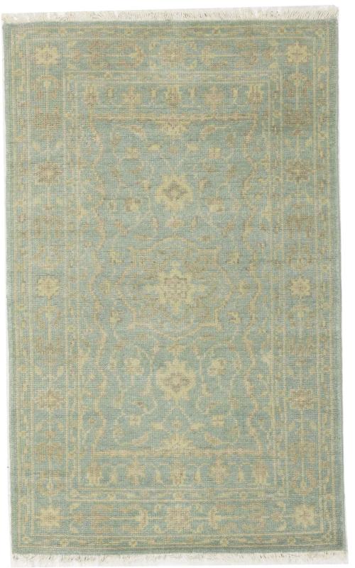 Muted Aqua Blue Floral 3X5 Transitional Oriental Rug