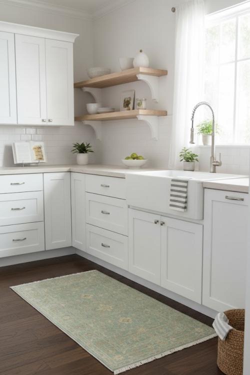 Muted Aqua Blue Floral 3X5 Transitional Oriental Rug