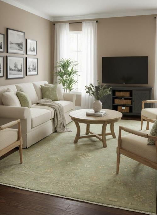 Muted Aqua Green Floral 6X9 Transitional Oriental Rug