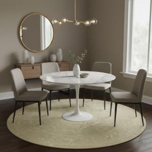 5'10 X 5'10 Transitional Hand Knotted Muted Beige Wool Round Rug