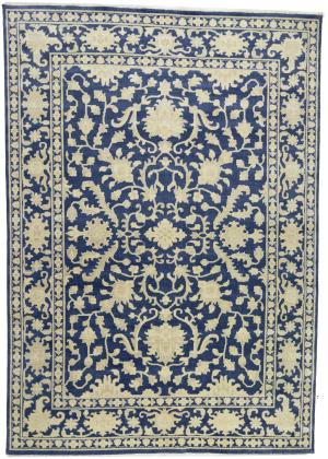Muted Blue Floral 10x14 Transitional Oriental Area Rug