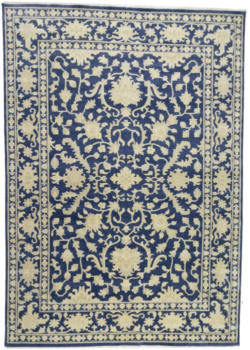 Muted Blue Floral 10x14 Transitional Oriental Area Rug