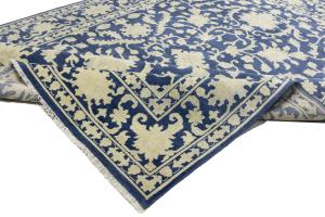Muted Blue Floral 10x14 Transitional Oriental Area Rug