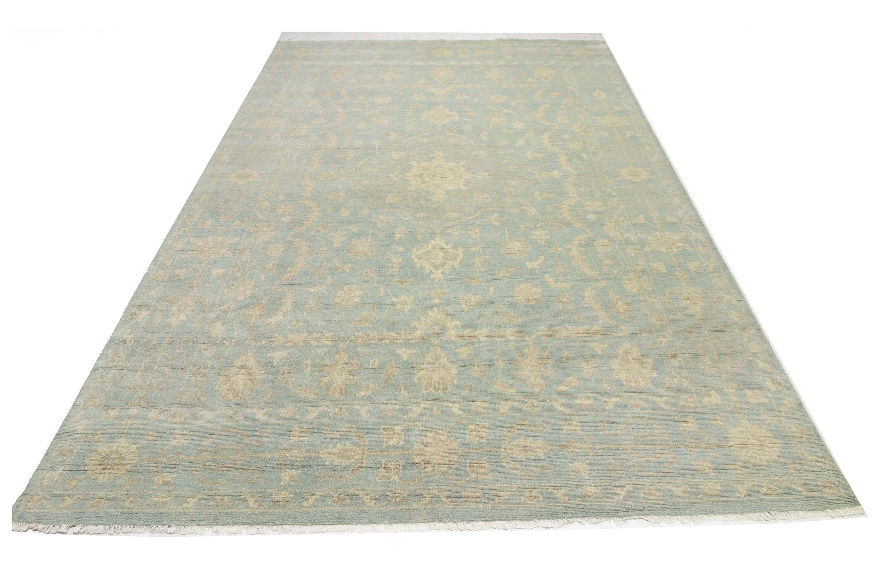 Muted Aqua Blue Floral 10x14Transitional Oriental Rug