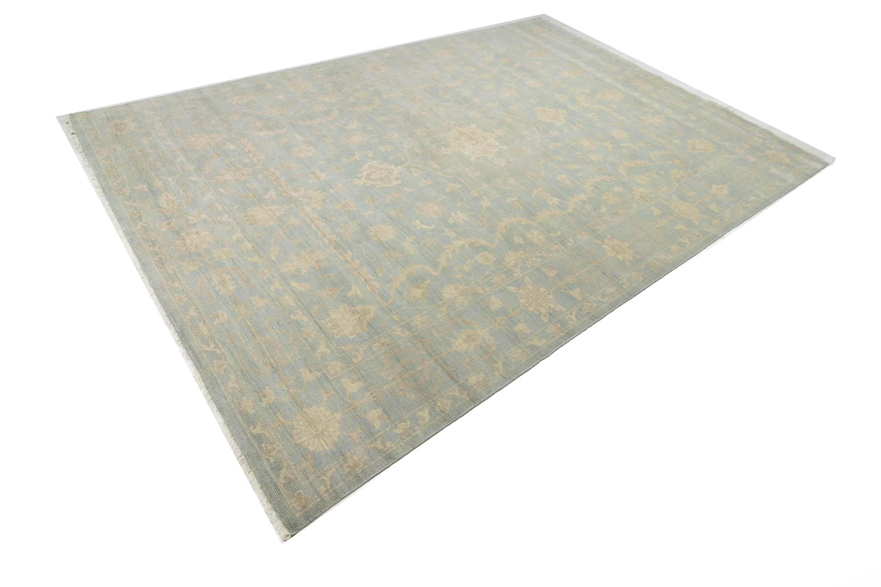 Muted Aqua Blue Floral 10x14Transitional Oriental Rug