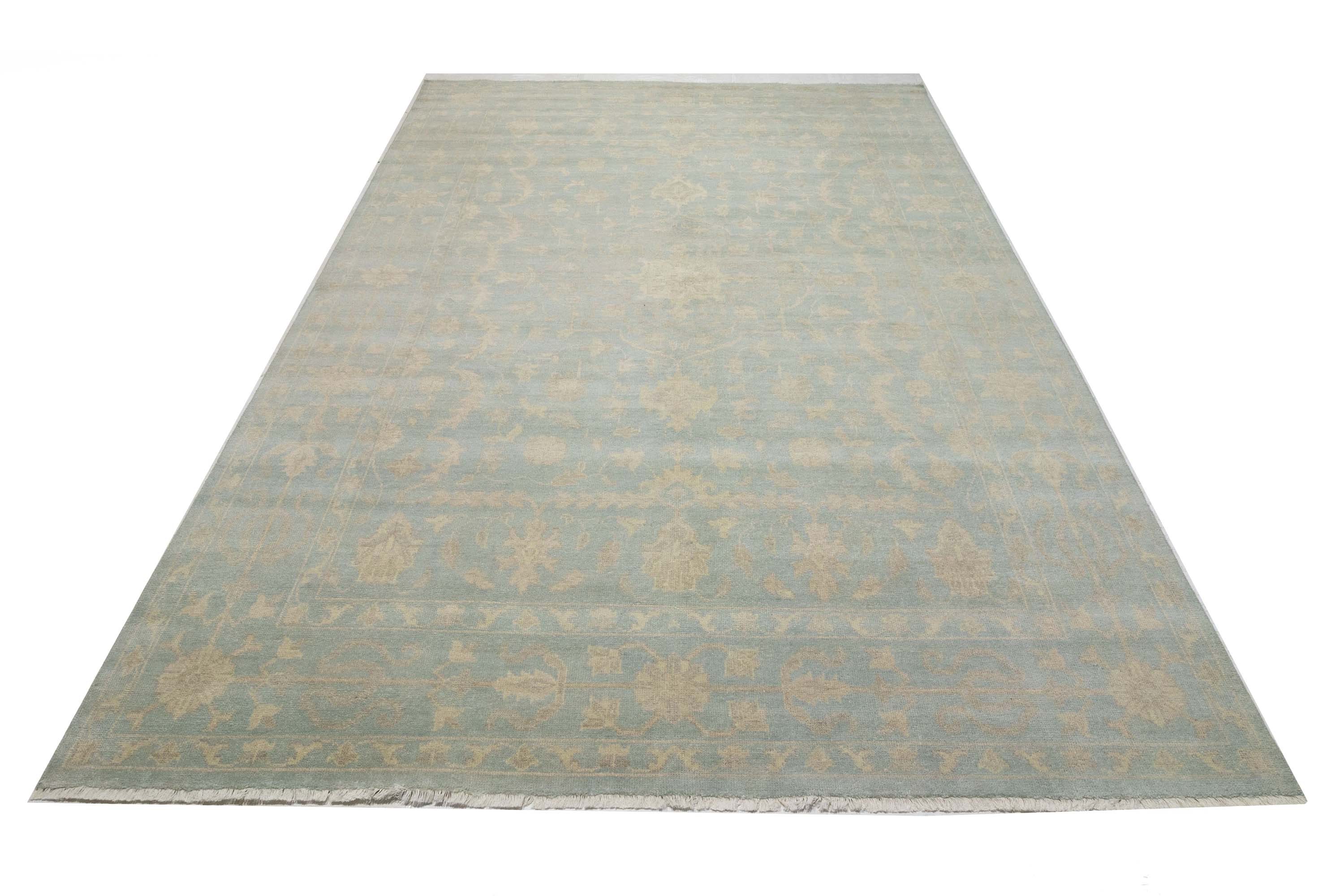 Muted Aqua Blue Floral 10x14Transitional Oriental Rug