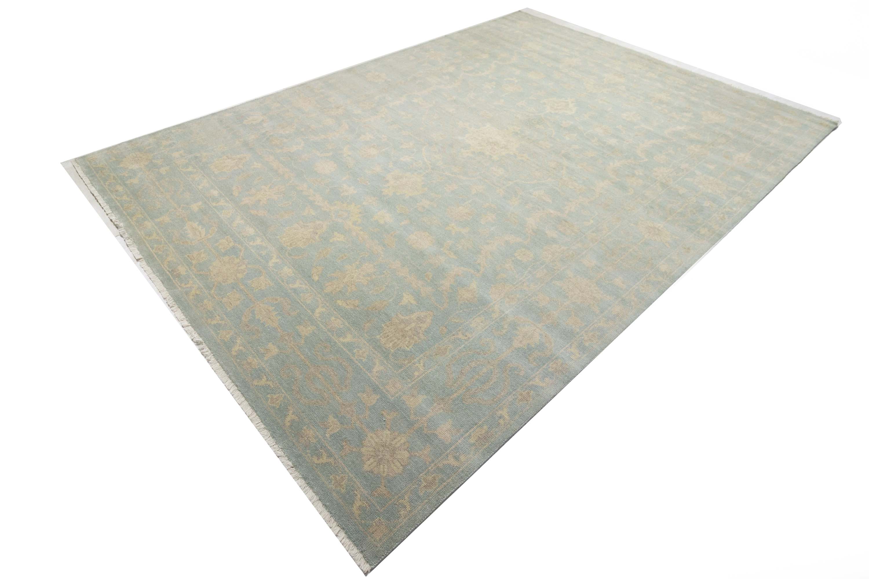 Muted Aqua Blue Floral 10x14Transitional Oriental Rug