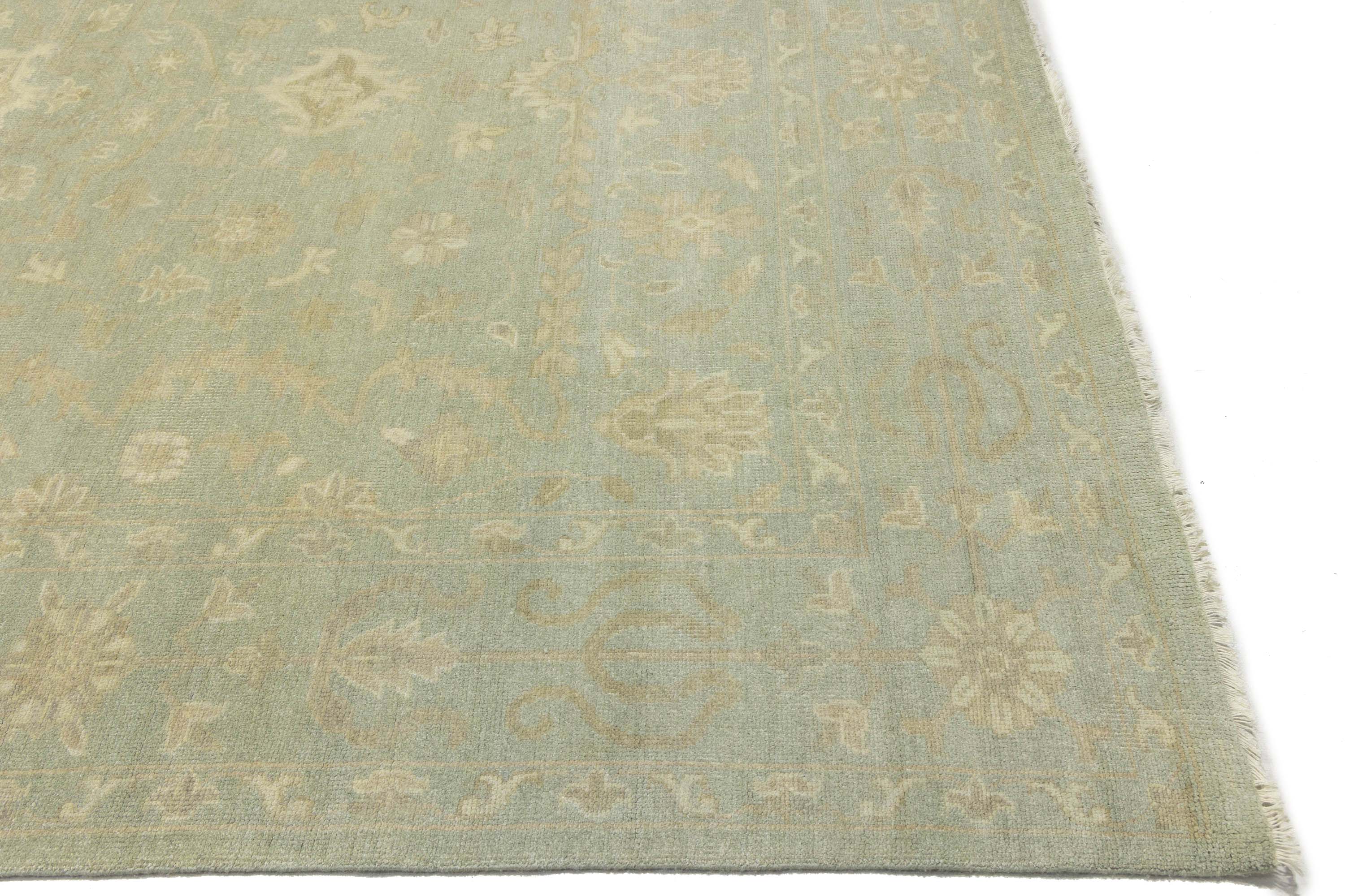 Muted Aqua Blue Floral 10x14Transitional Oriental Rug