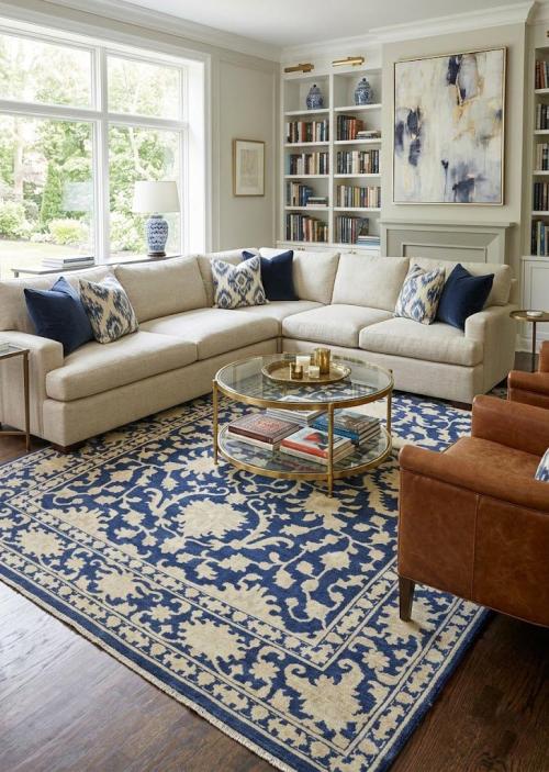 Muted Blue Floral 10x14 Transitional Oriental Area Rug