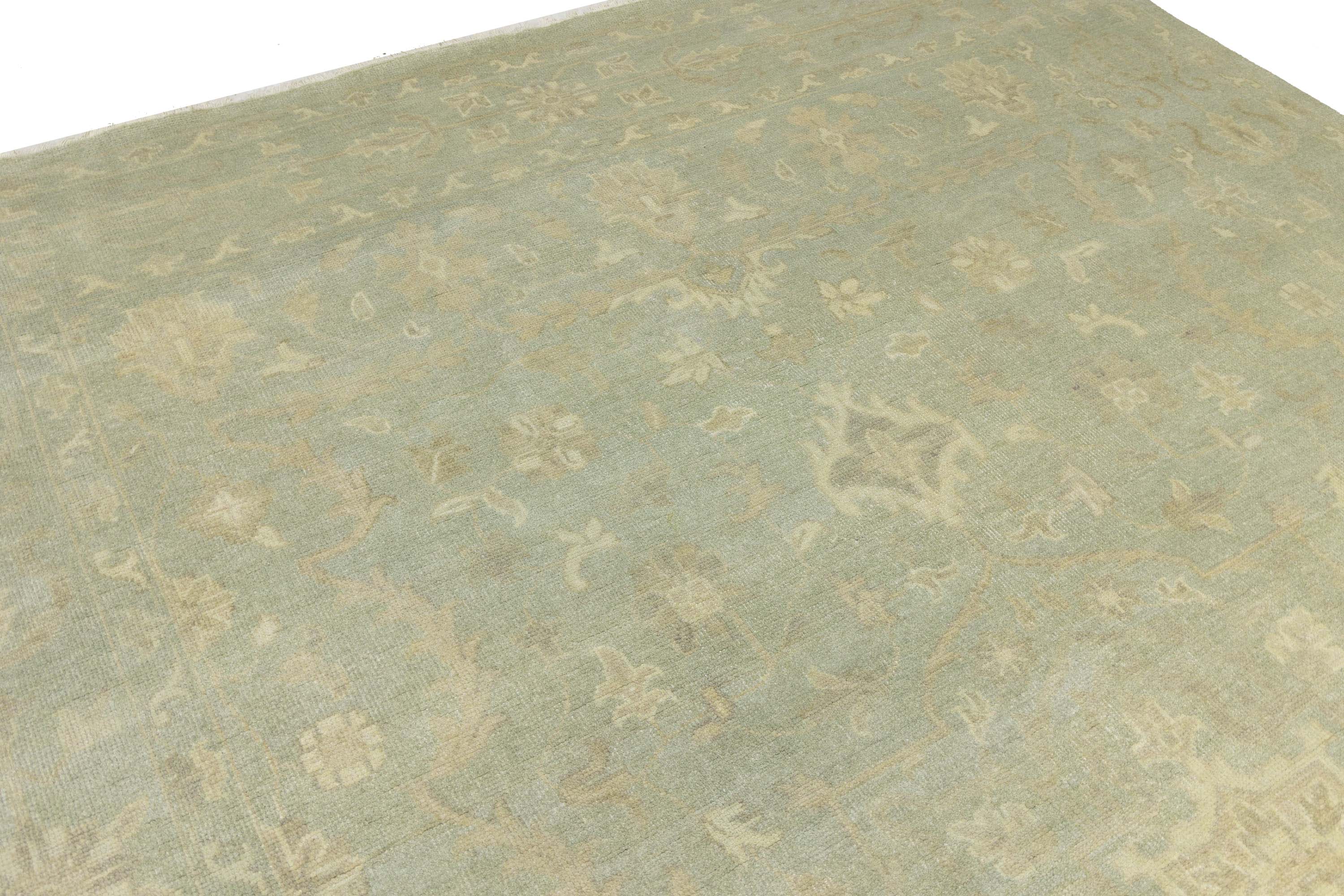 Muted Aqua Blue Floral 10x14Transitional Oriental Rug