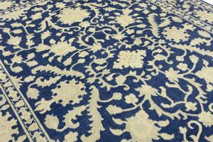 Muted Blue Floral 10x14 Transitional Oriental Area Rug