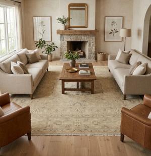 Muted Pinkish Beige Floral 10X10 Transitional Oriental Square Rug